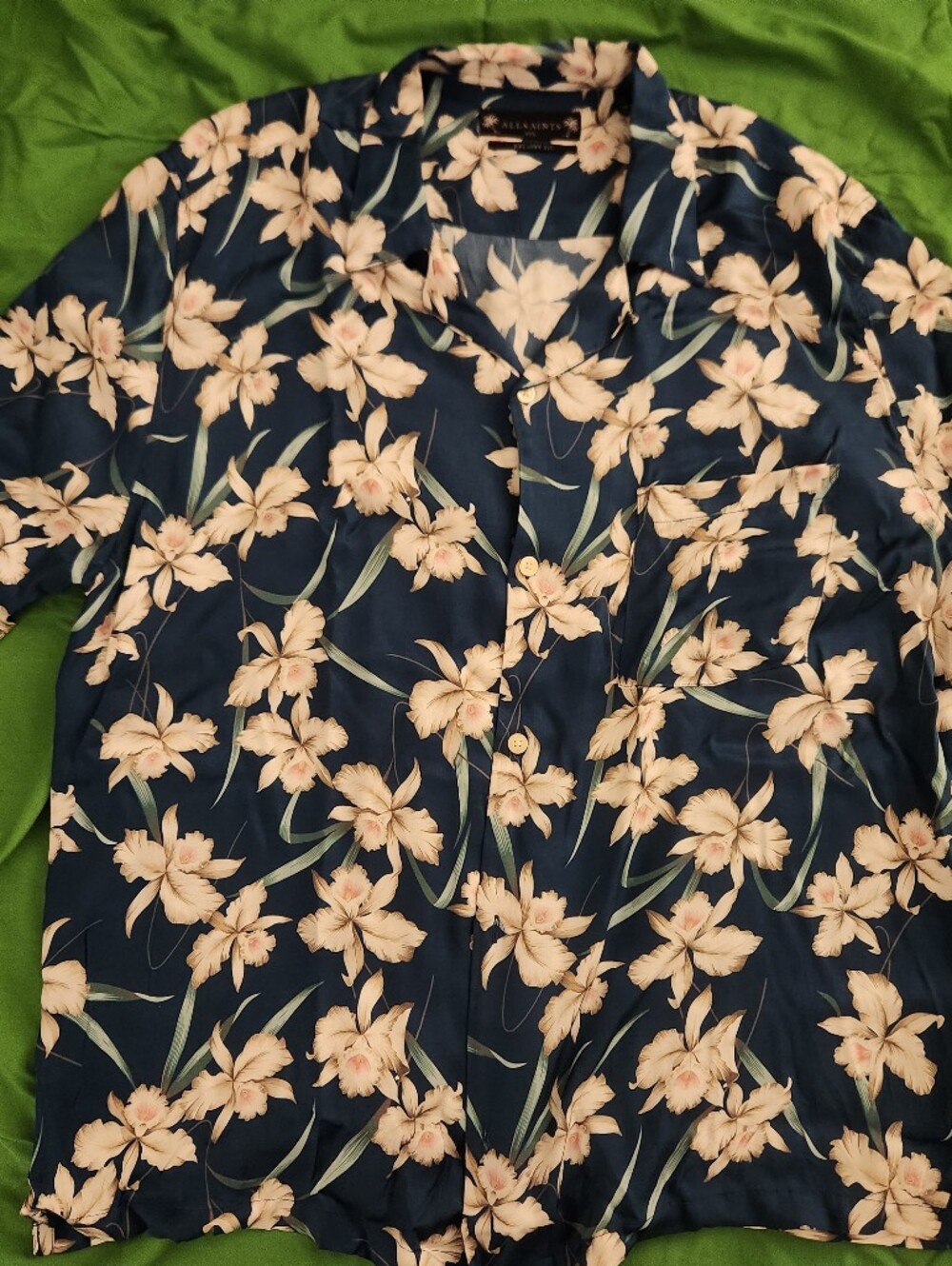 All Saints Navy Floral Short-Sleeve Blouse